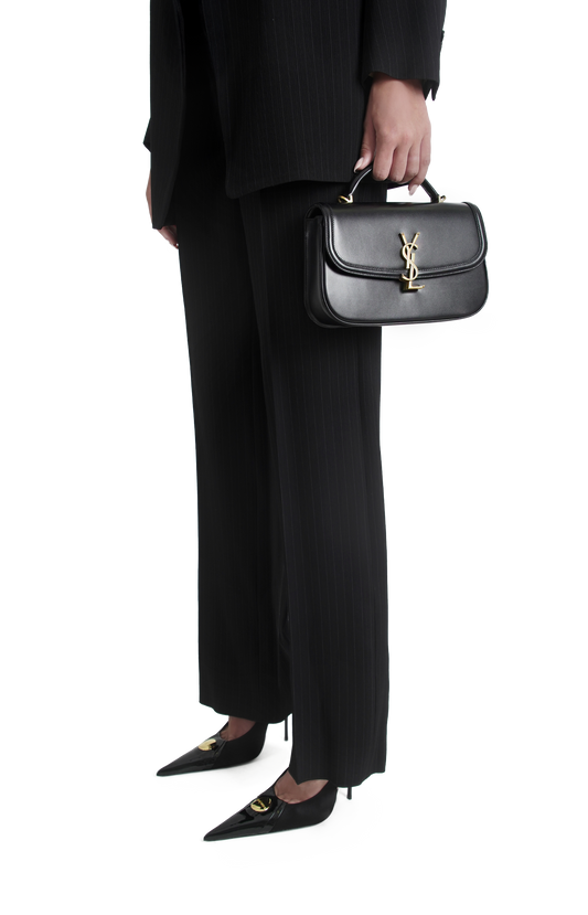 Solferino Small Top Handle Bag in Box Leather in Black