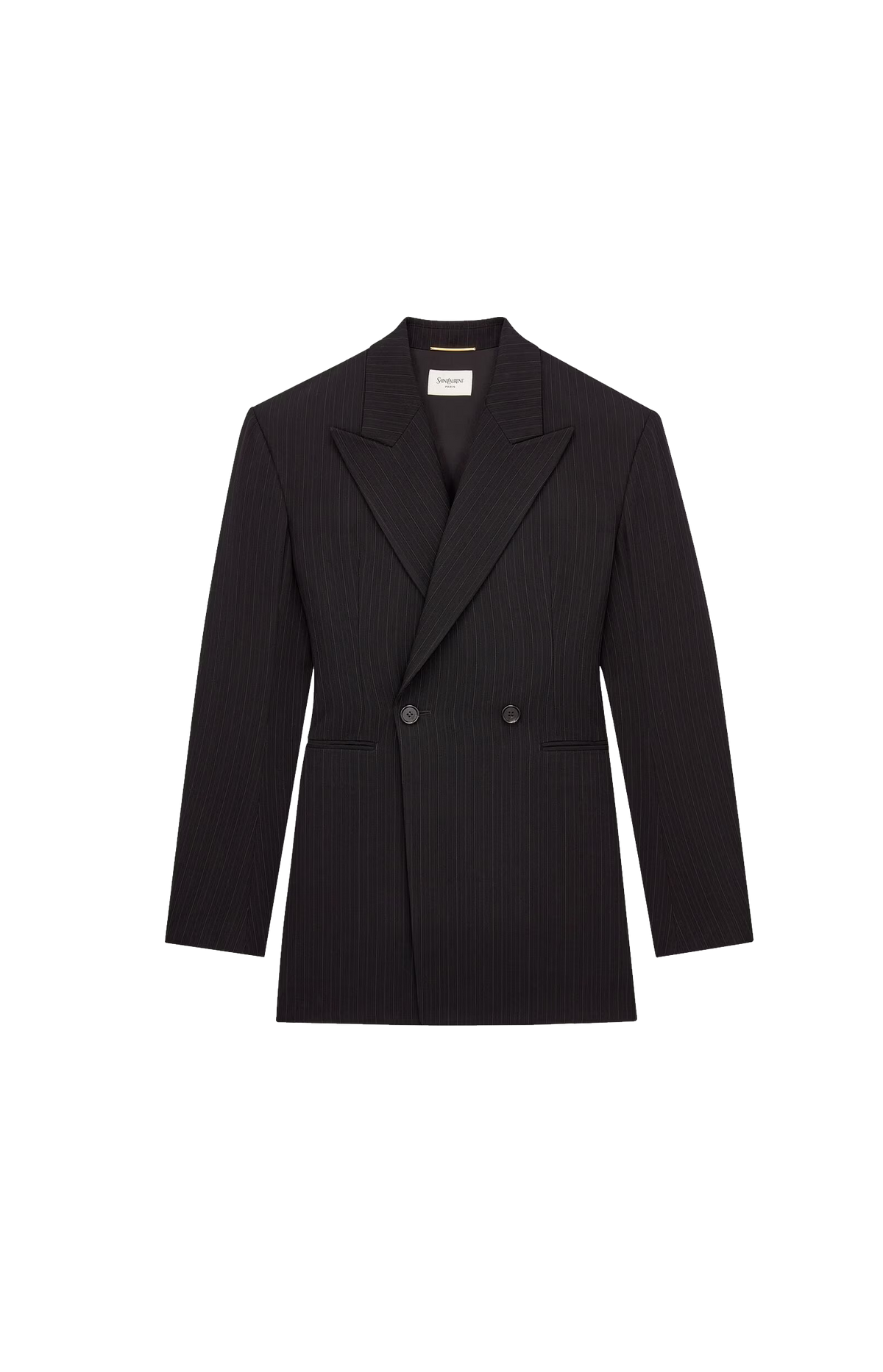 Double-Breasted Jacket in Chalk-Stripe Wool Mélange in Black/Grey