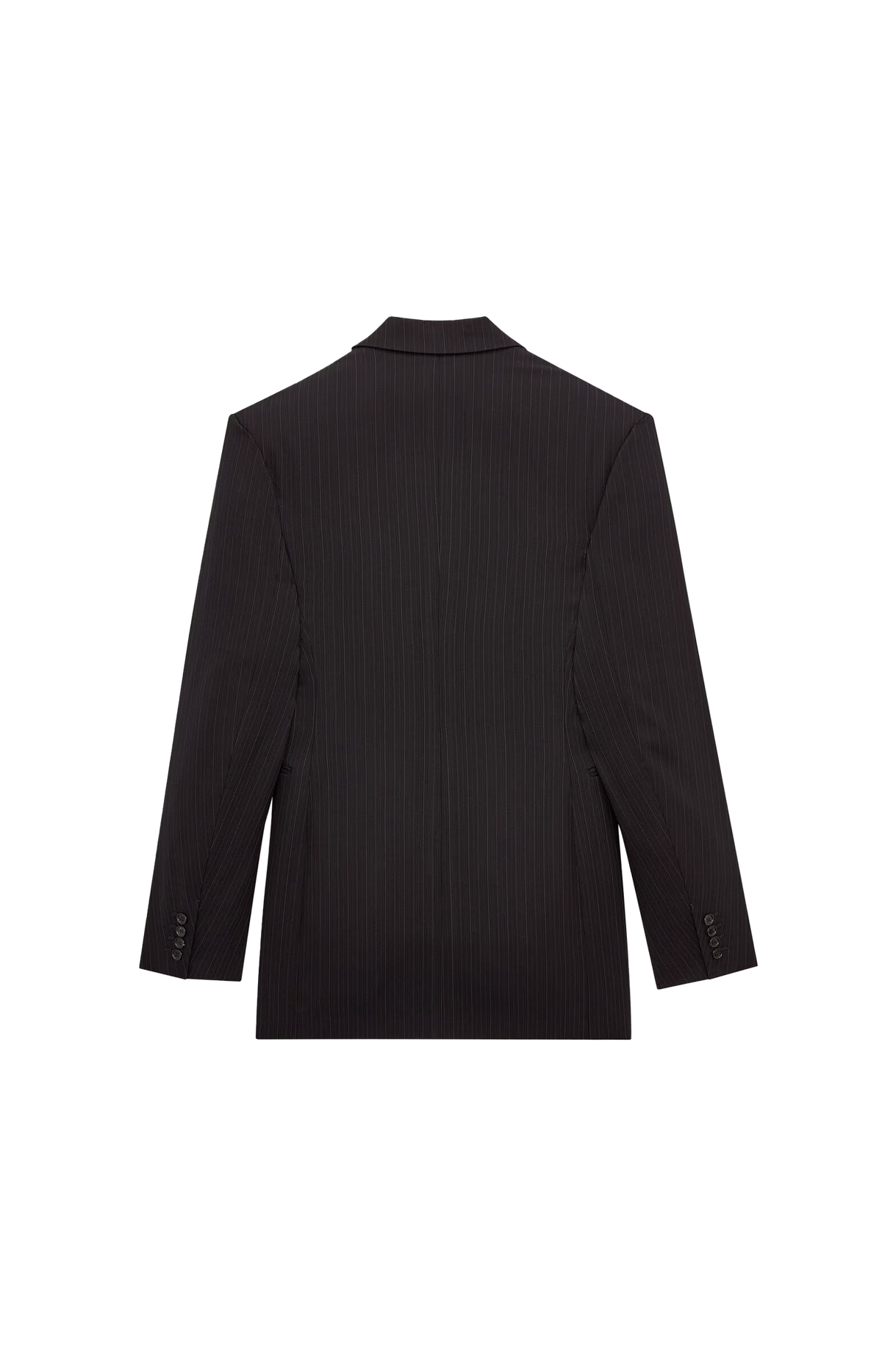 Double-Breasted Jacket in Chalk-Stripe Wool Mélange in Black/Grey