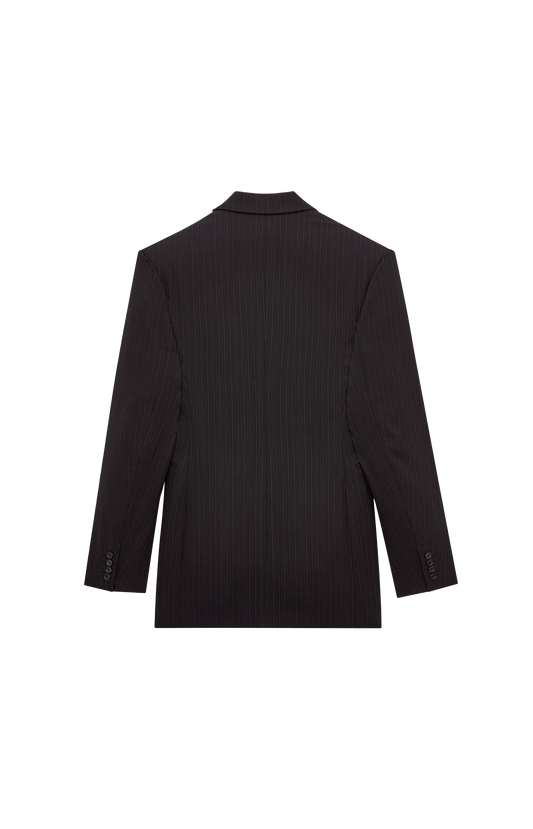 Double-Breasted Jacket in Chalk-Stripe Wool Mélange in Black/Grey
