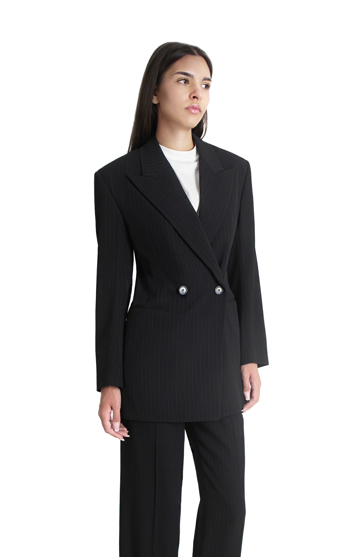Saint Laurent Double-Breasted Jacket in Chalk-Stripe Wool Mélange in Black/Grey — product photo 2