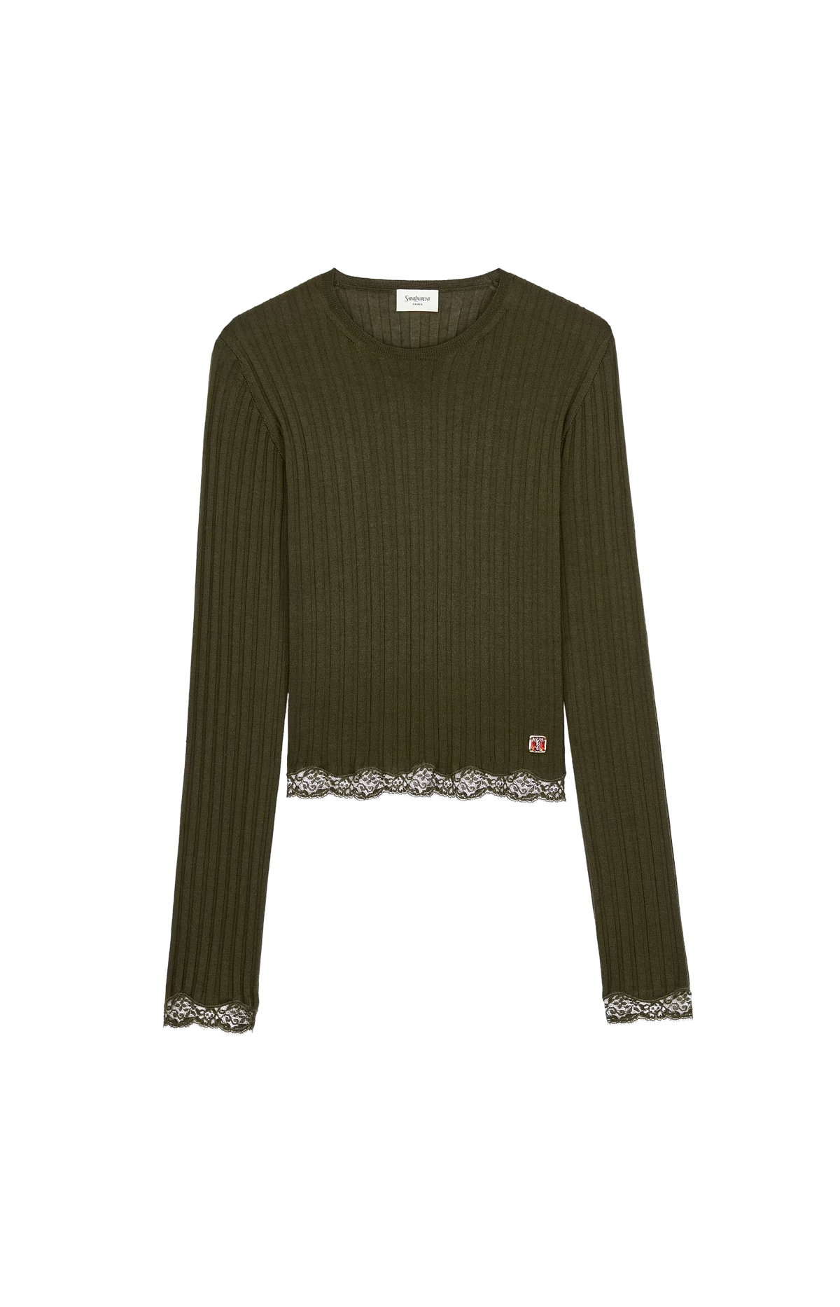 Cassandre Laced Top in Kaki Ribbed Wool, Cashmere, and Silk