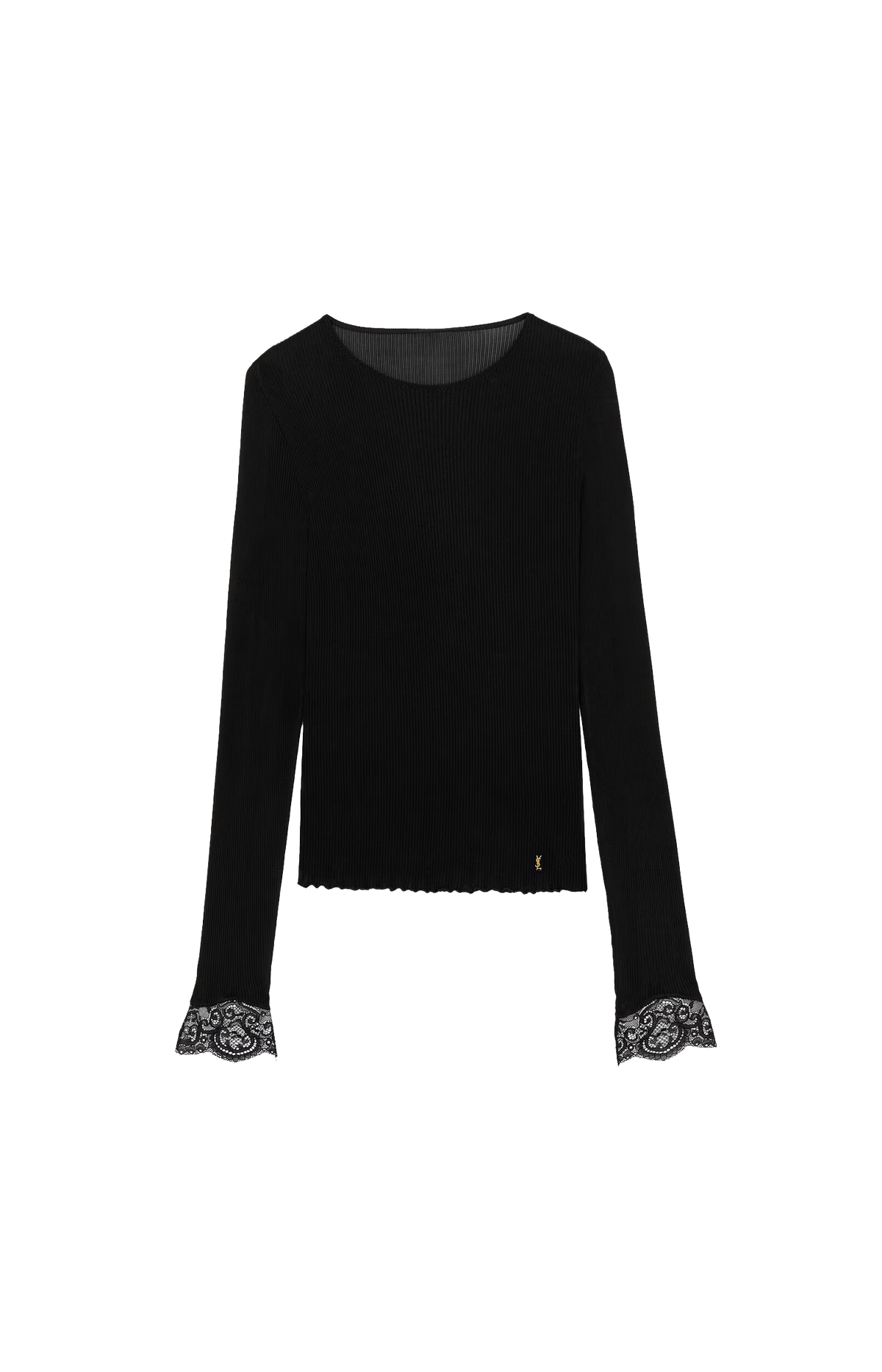 Cassandre Lace-Cuff Top in Ribbed Silk Jersey
