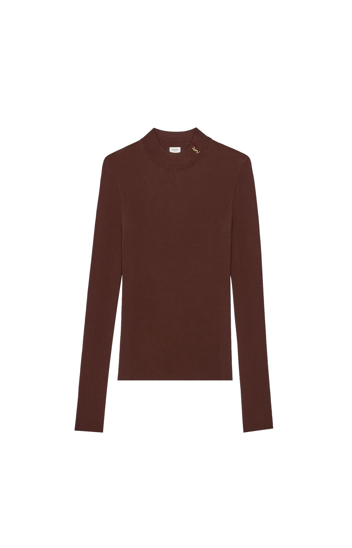 Cassandre Stand-Collar Top in Chocolate Ribbed Silk