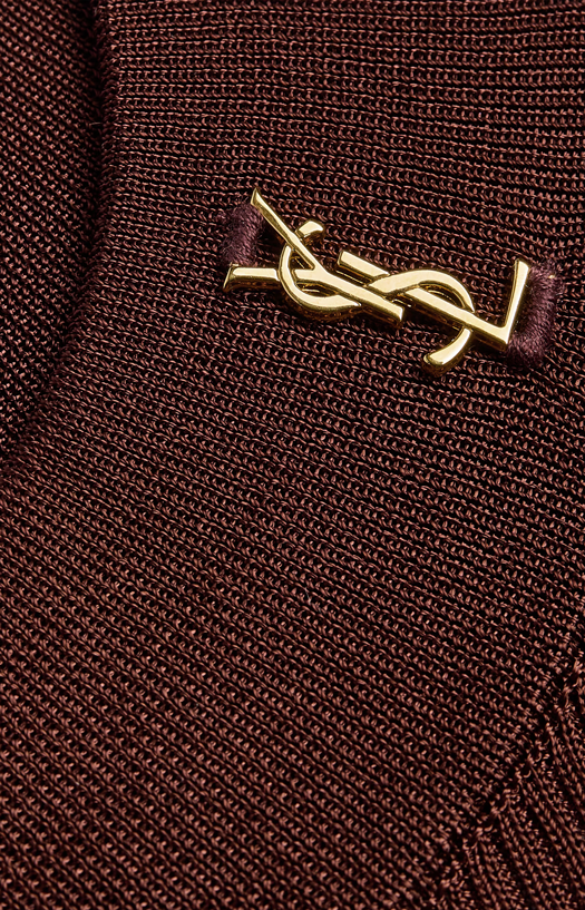 Saint Laurent Cassandre Stand-Collar Top in Chocolate Ribbed Silk — product photo 2