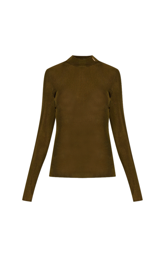 Saint Laurent Silk Logo Top in Mousse in Green — front view