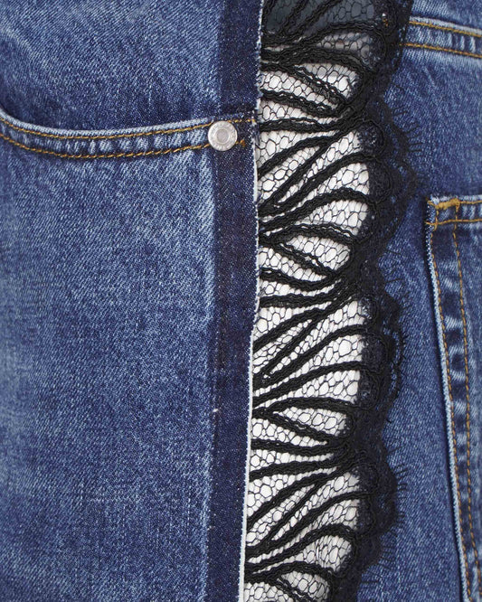 Lace Straight Leg Jeans in Vintage Blue