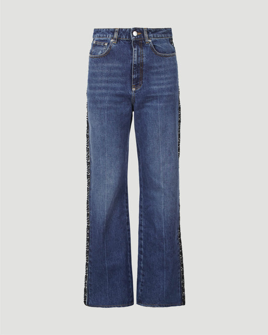 Lace Straight Leg Jeans in Vintage Blue