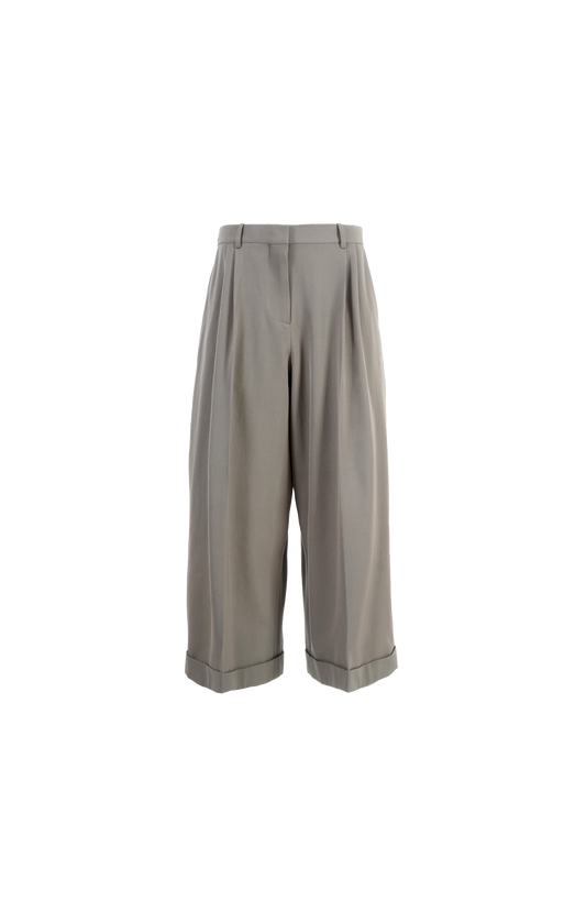 Beige wide-leg pants on a white background