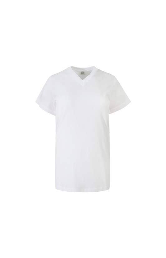 Wide-Ribbed V-Neck Tee in Optic White