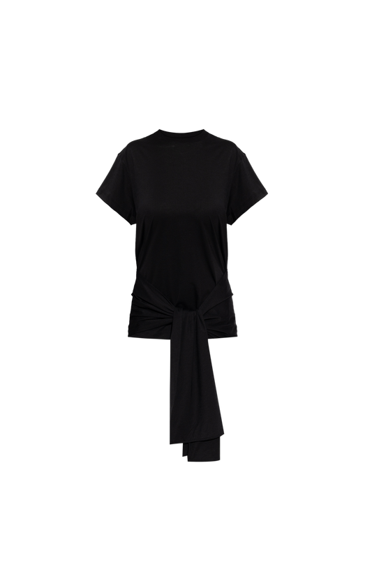 Tie-Waist Jersey Top in Black