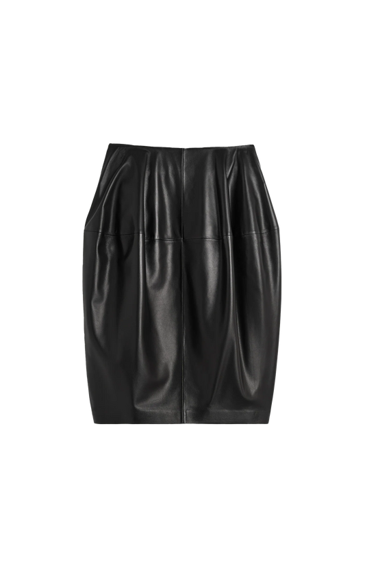 Toteme Sculptural Leather Skirt in Black — front view