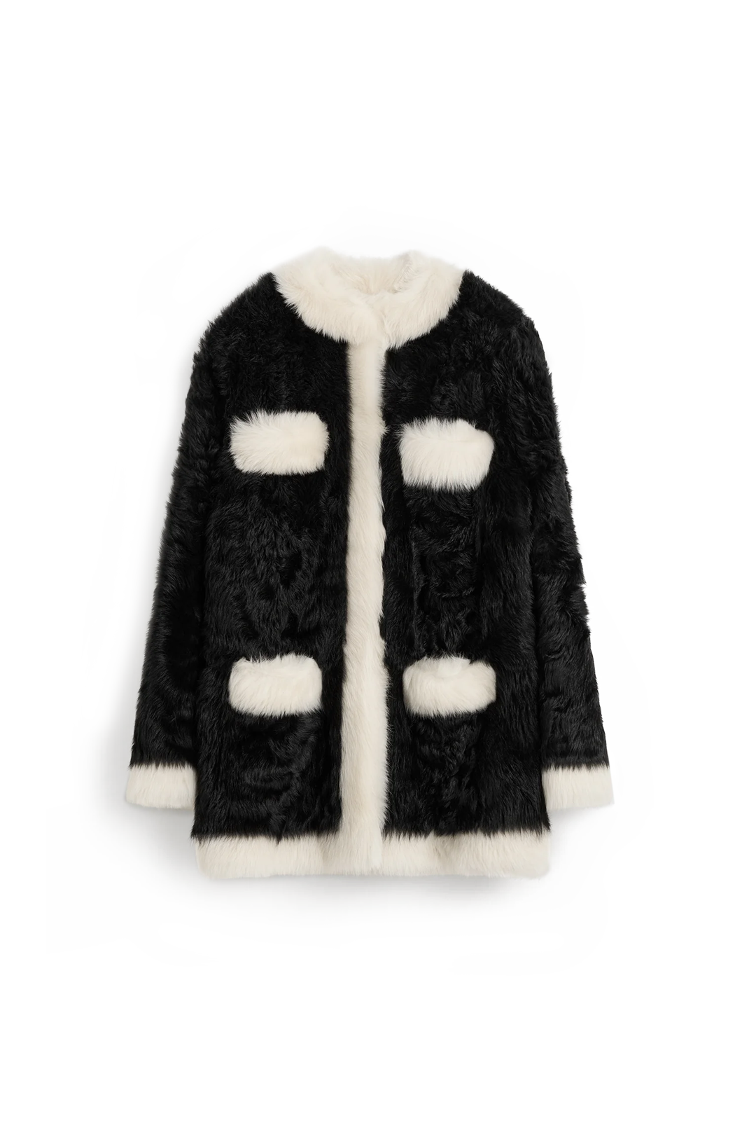 Silky Shearling Pocket Jacket in Black/Natural