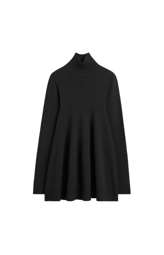 Wool Turtleneck Top in Black