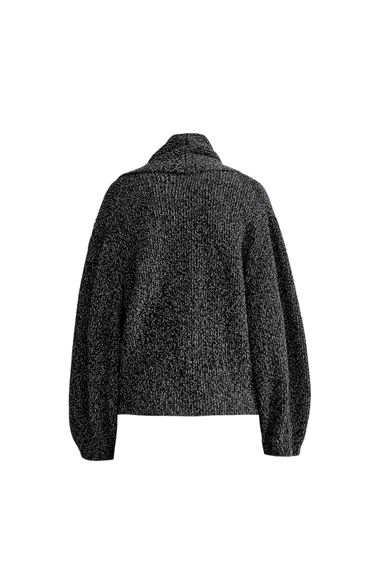 Shawl-Lapel Cardigan in Black/White
