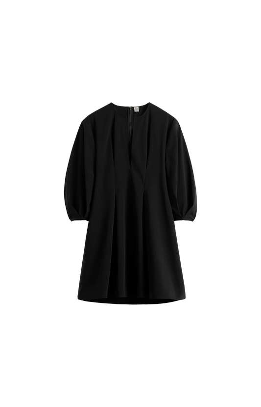 Balloon Sleeve Cotton Dress Black