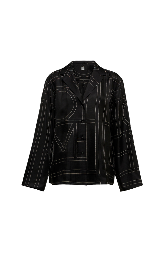 Monogram Silk PJ Top Black