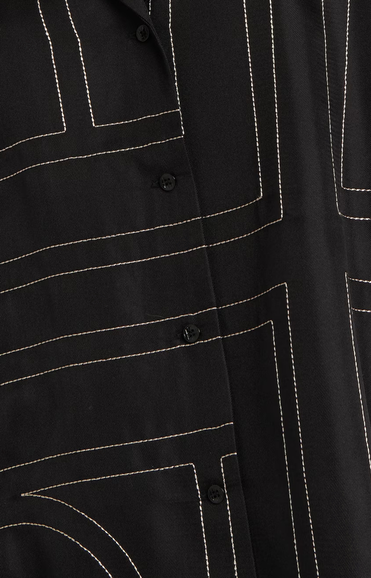 Monogram Silk PJ Top Black