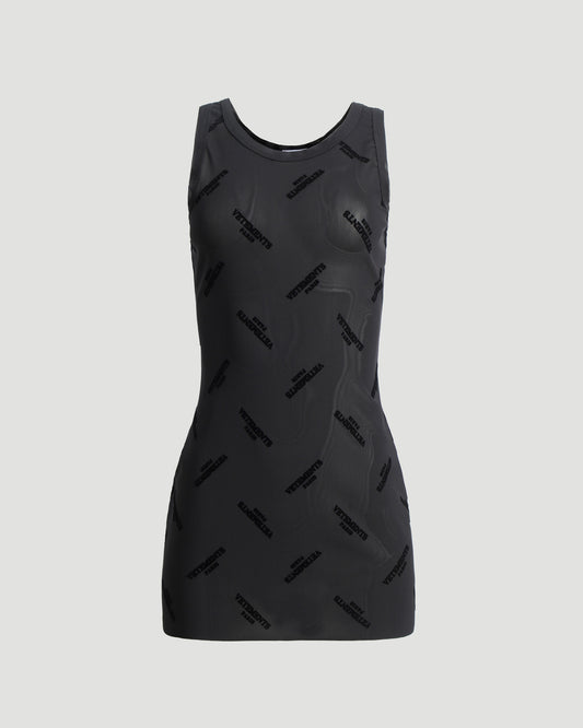 Sheer Black Dress With All-Over Logo