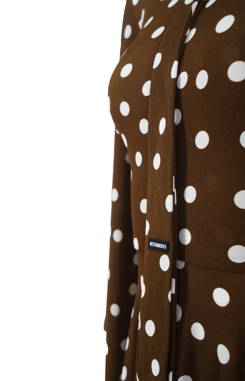 Polka-Dot Draped Midi Dress