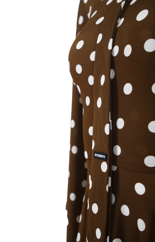 Polka-Dot Draped Midi Dress