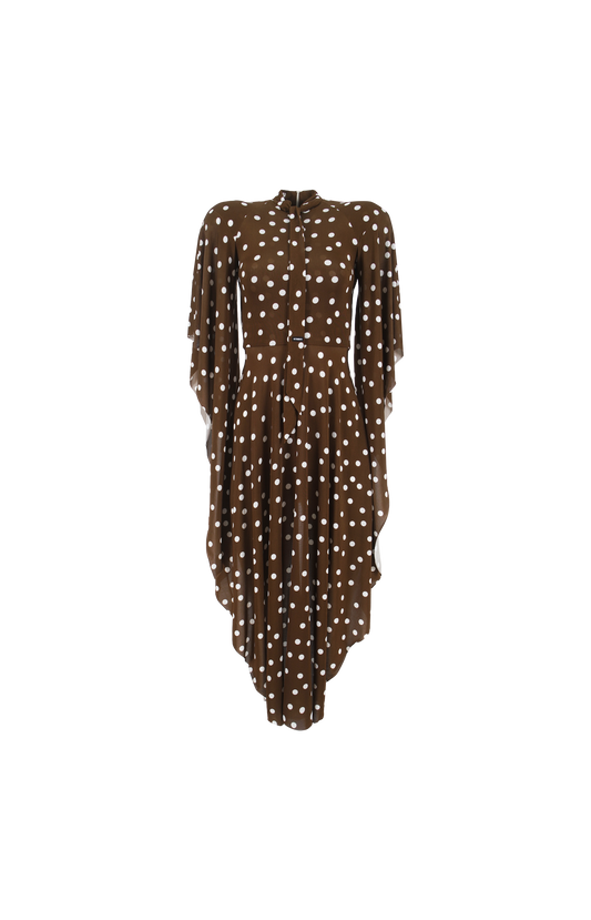 Polka-Dot Draped Midi Dress
