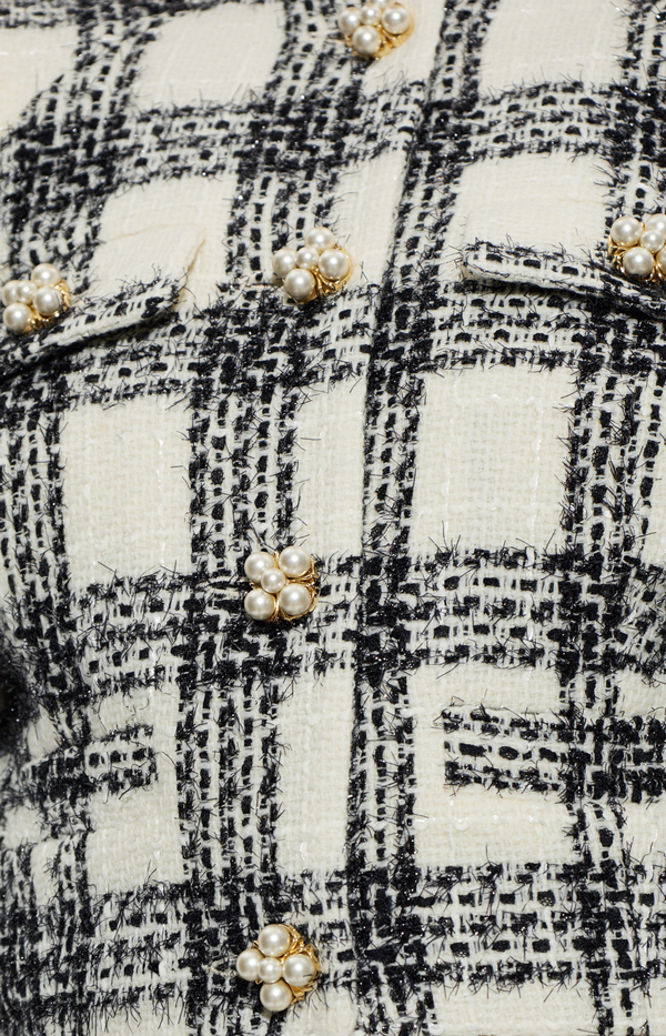 Round Shoulder Tweed Blazer in Black/White