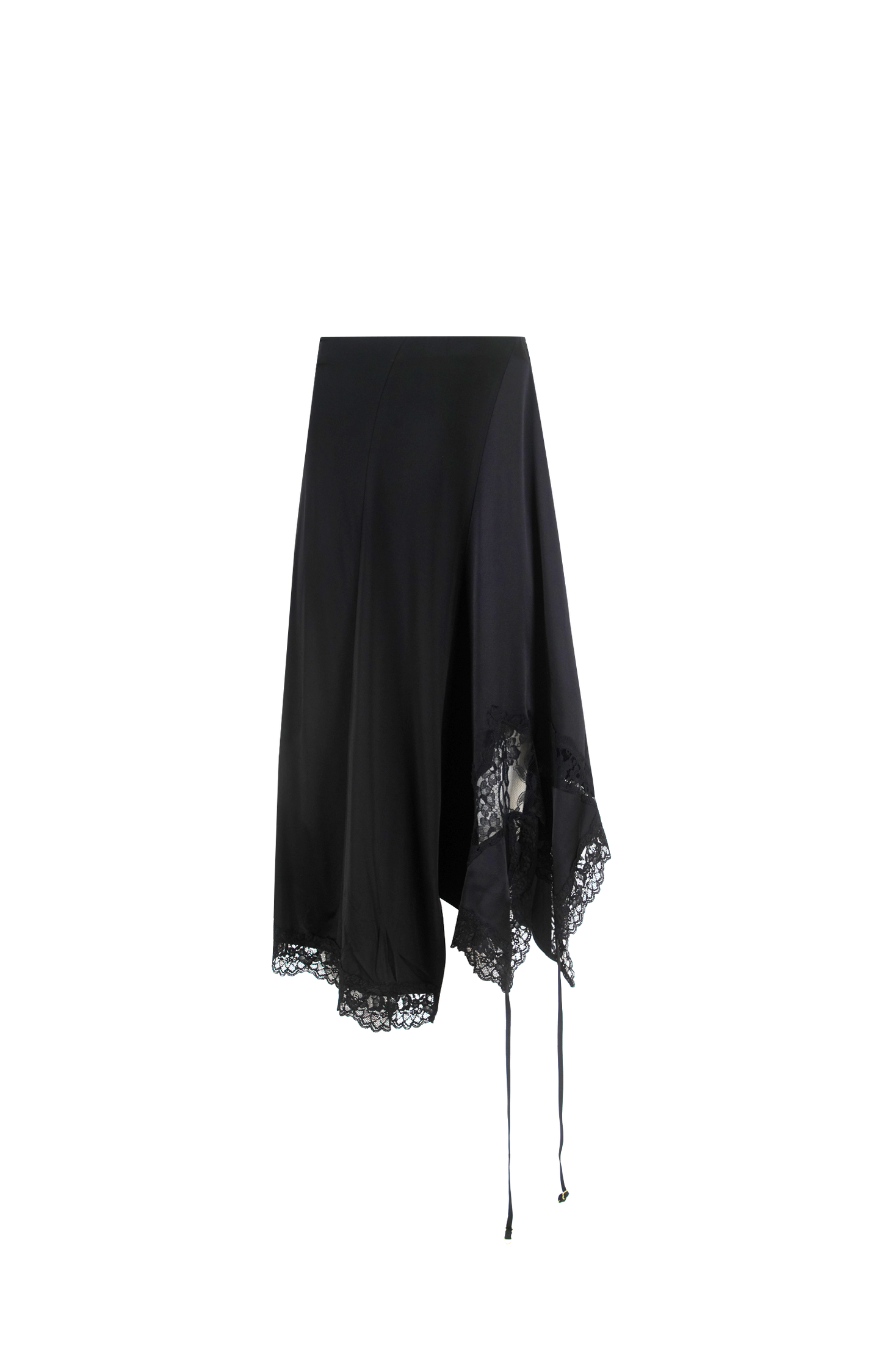 Asymmetric Lace-Trim Midi Skirt