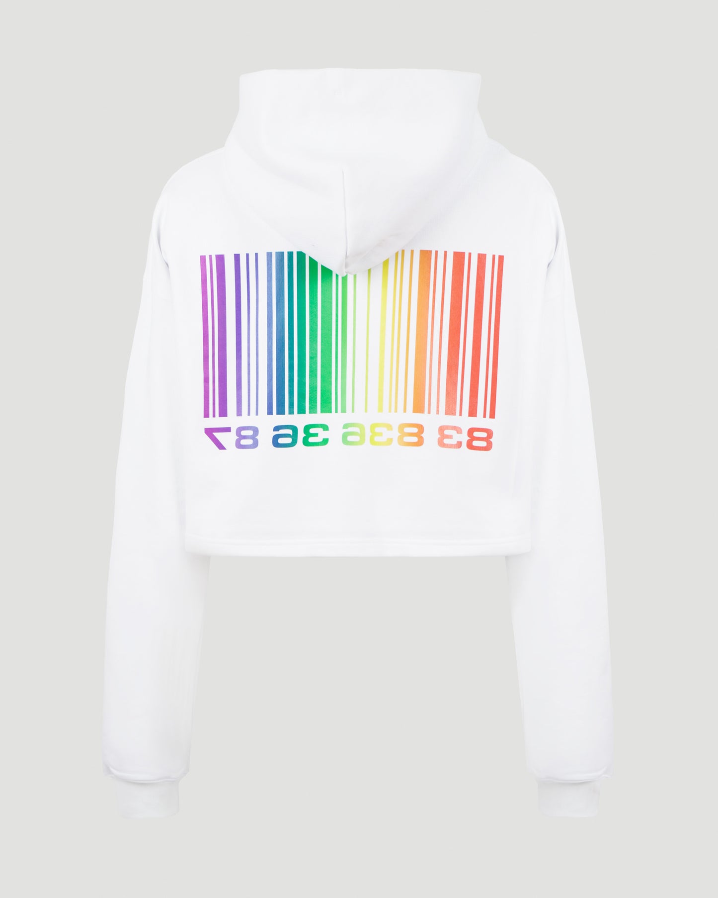 BARCODE CROPPED HOODIE IN WHITE