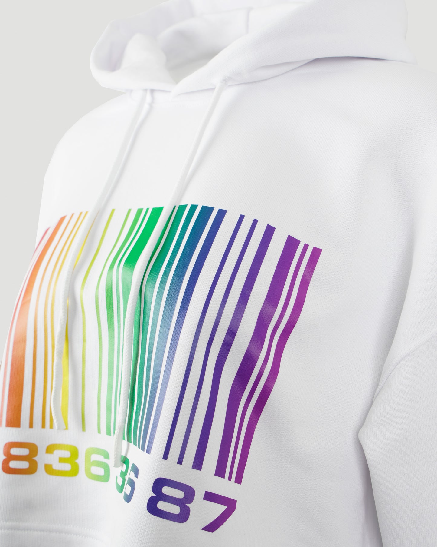 BARCODE CROPPED HOODIE IN WHITE