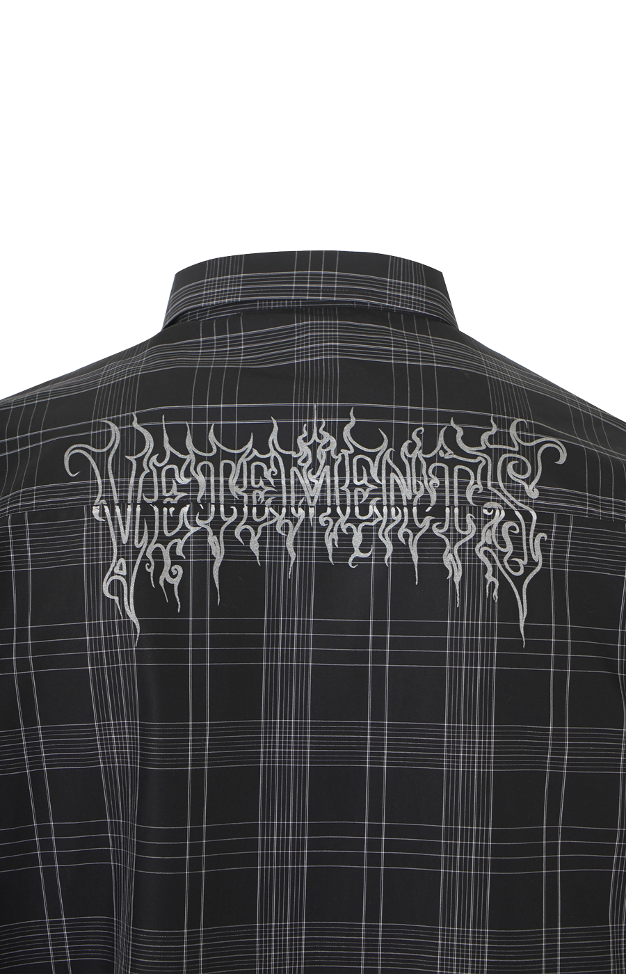 Cotton Shirt with Silver Logo in Black and Grey Check