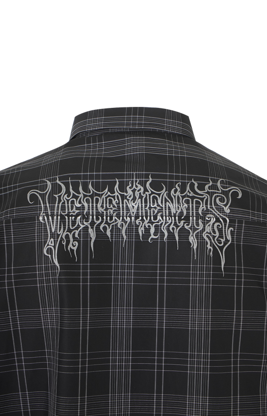 Cotton Shirt with Silver Logo in Black and Grey Check