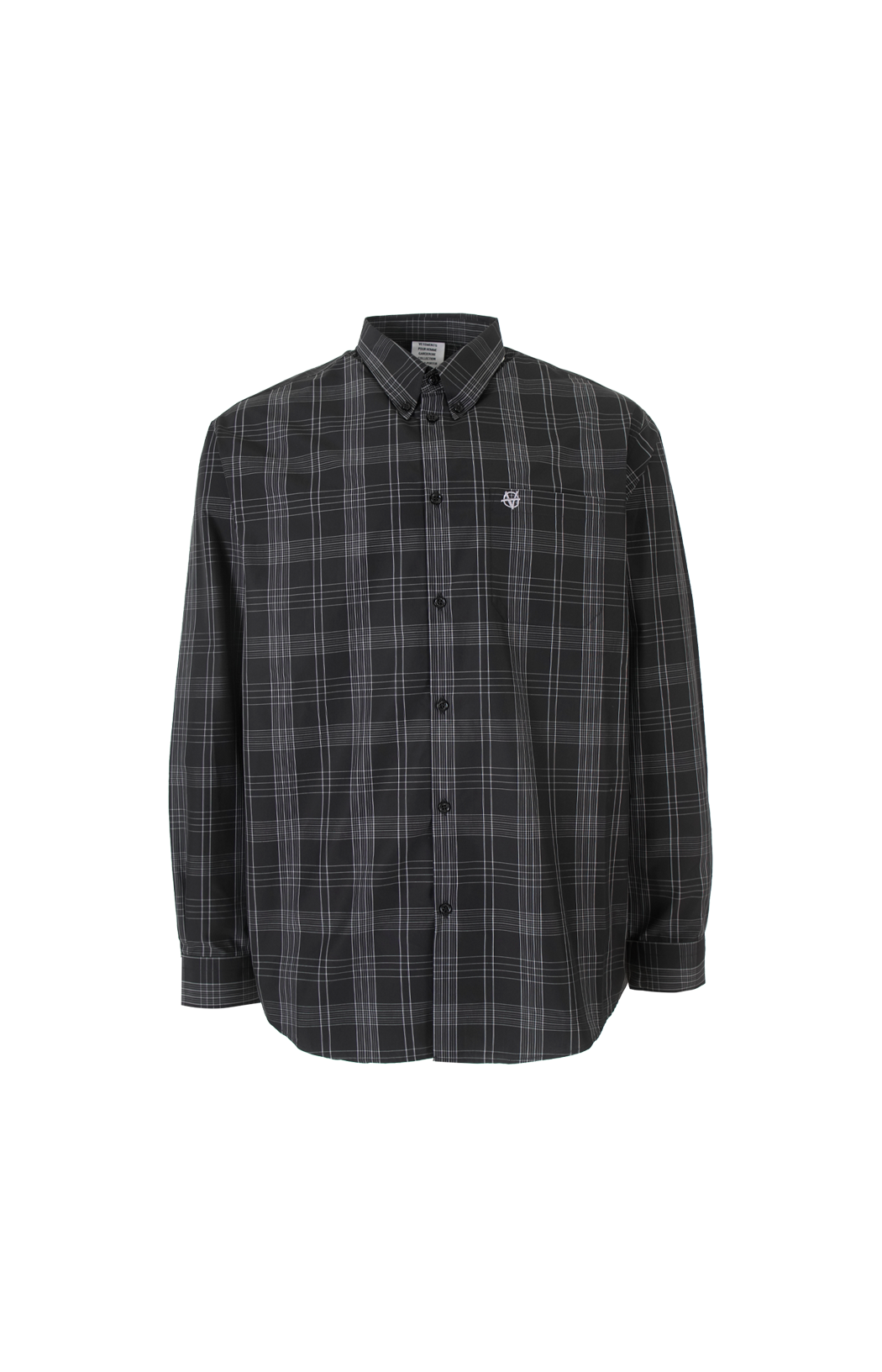Cotton Shirt with Silver Logo in Black and Grey Check