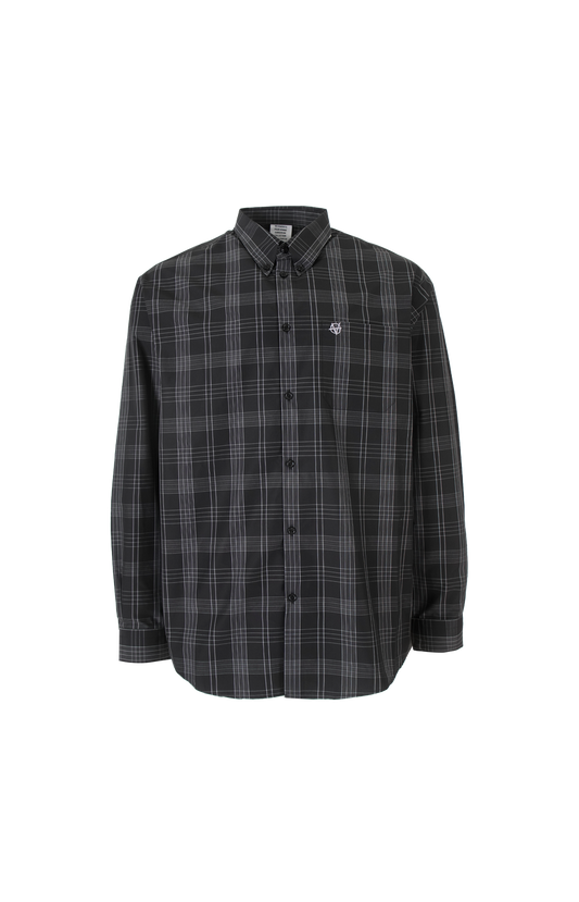 Cotton Shirt with Silver Logo in Black and Grey Check