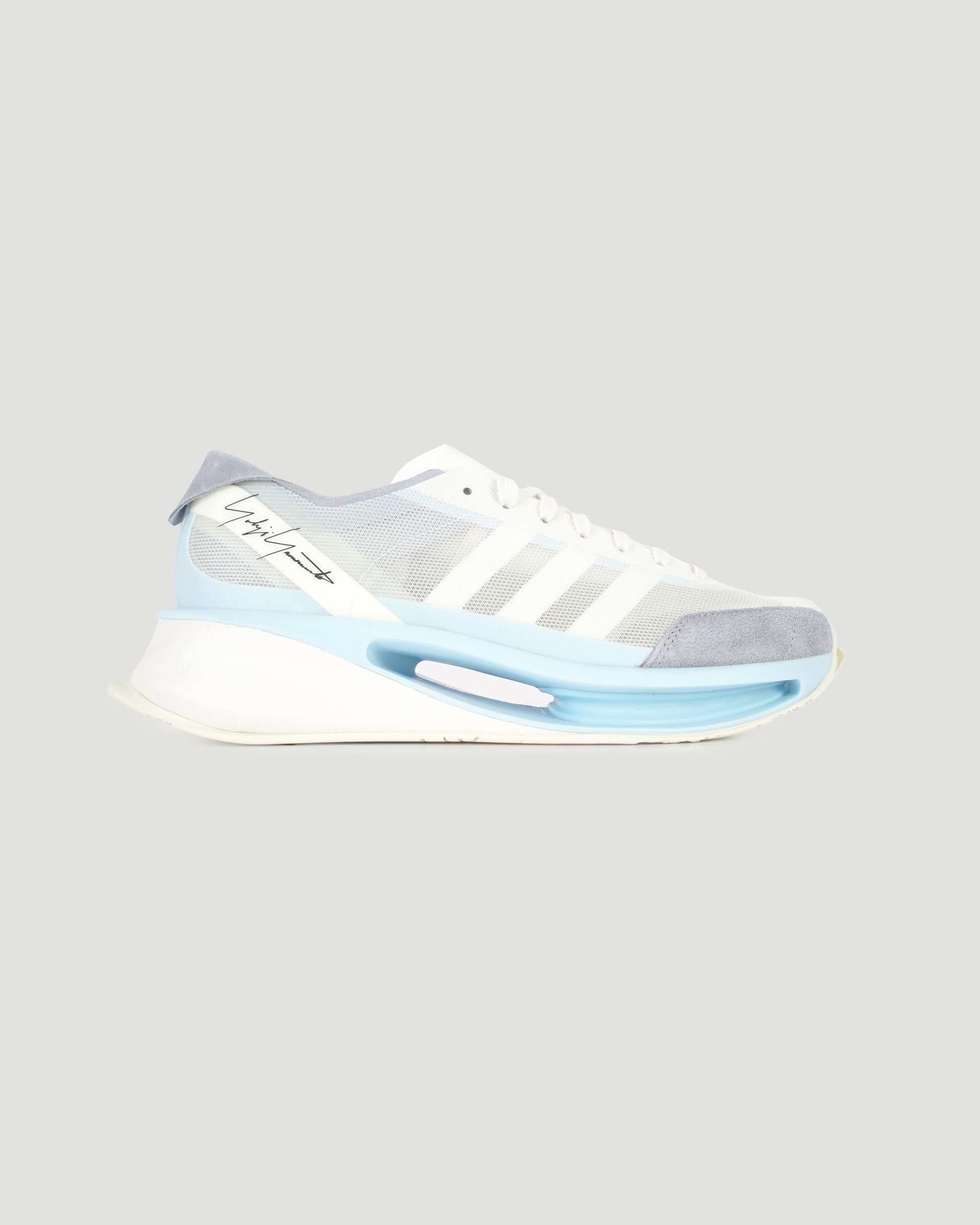 Y-3 Gendo Run trainers in white and blue — front view