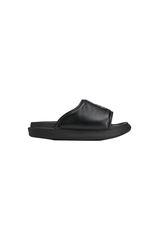 Black leather slides