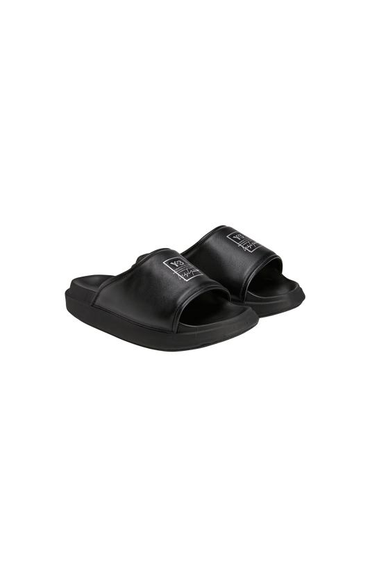Black leather slides