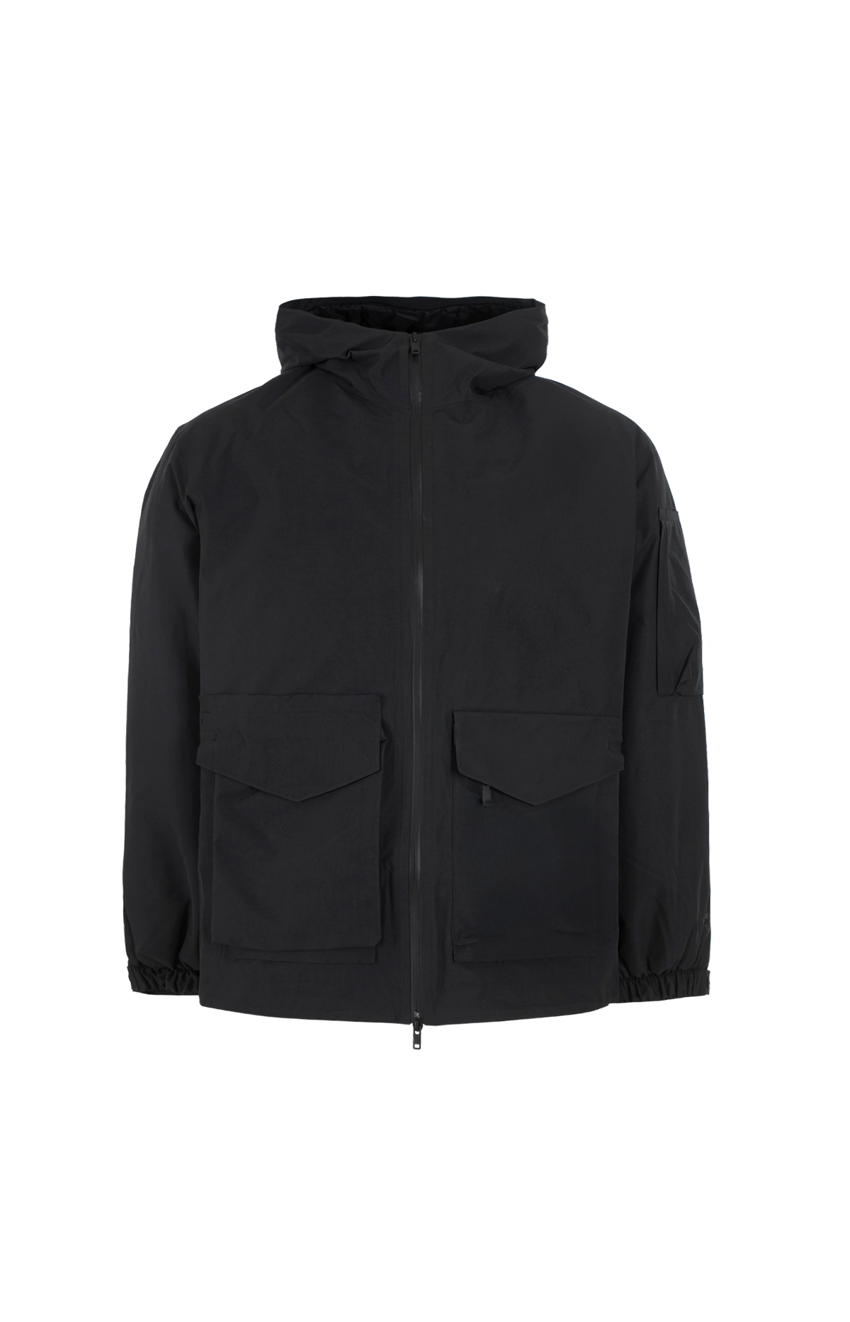 Y-3 GTX Padded Hooded Jacket in Black — front view