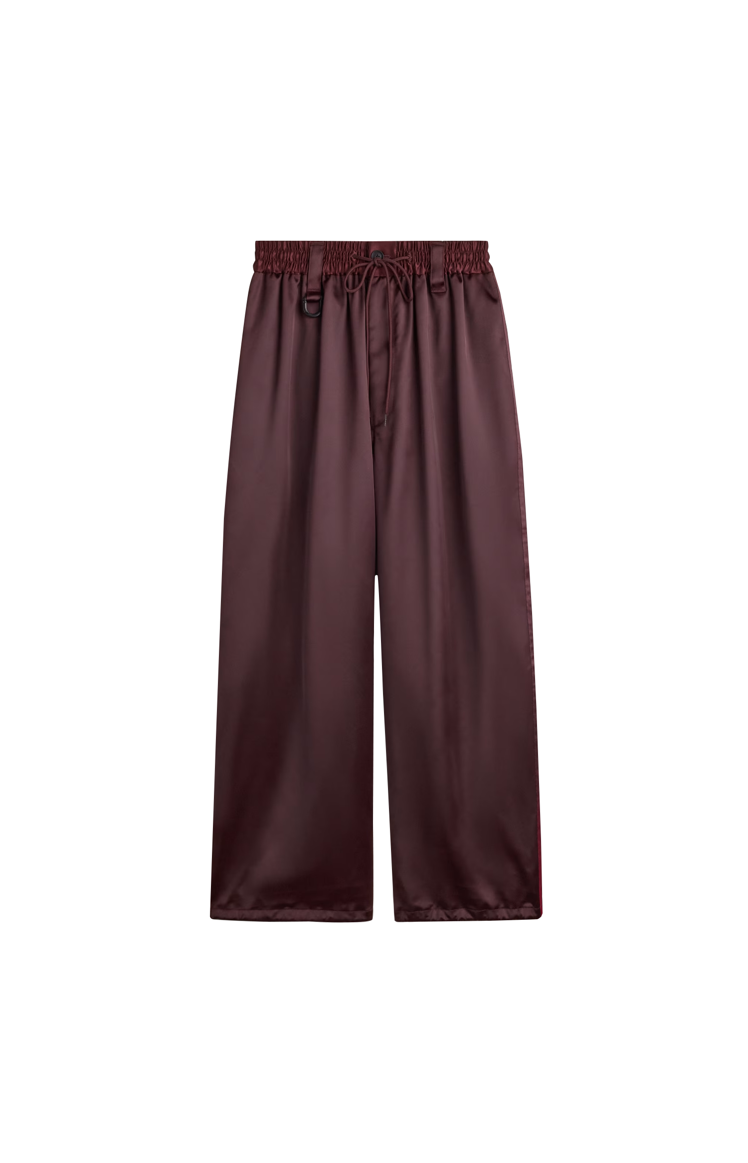 Y-3 Satin Gradient 3-Stripes Track Pants in Burgundy — front view