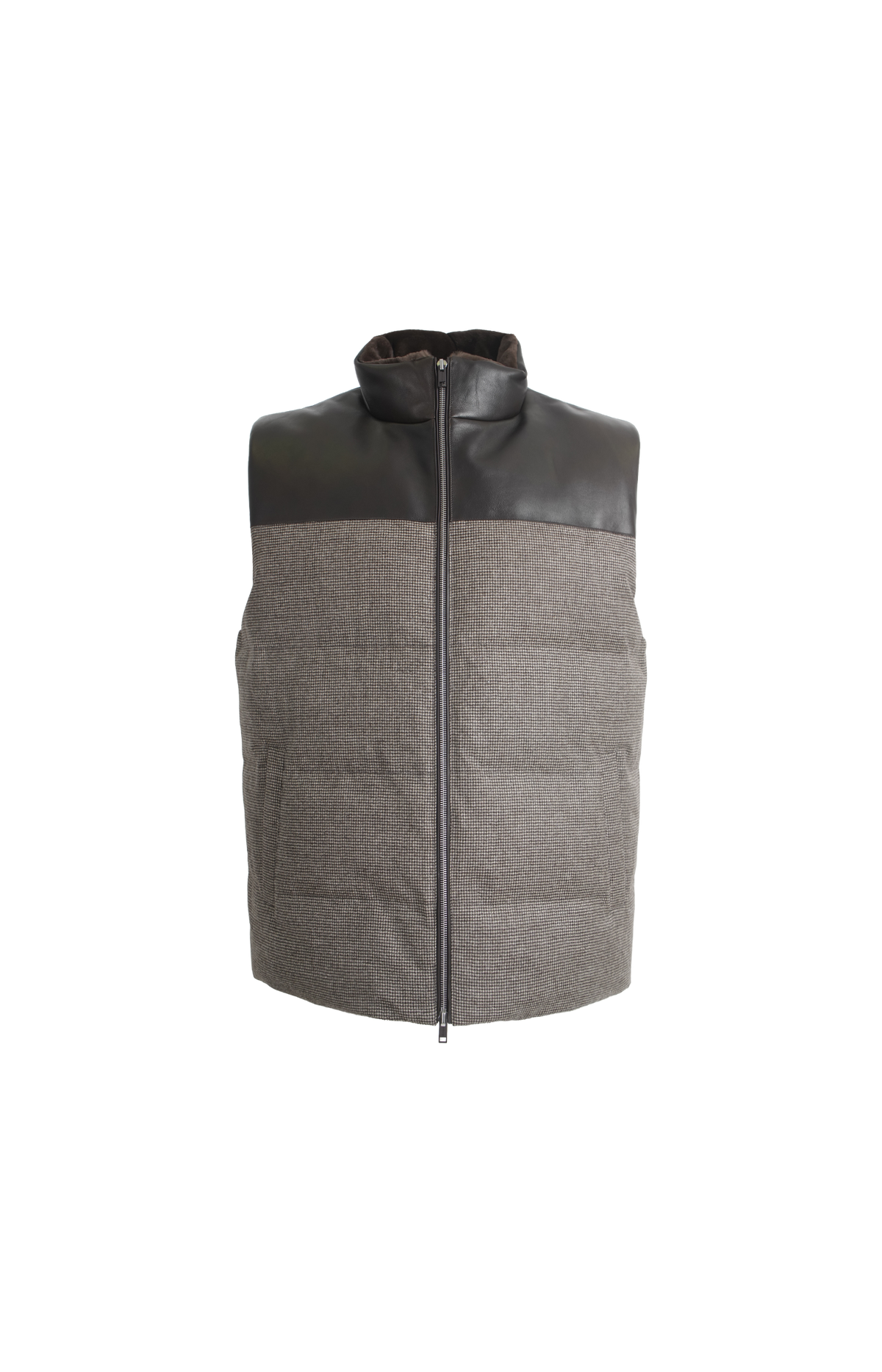 Yves Salomon Wool-Blend Vest with Leather Panels in Brown — front view