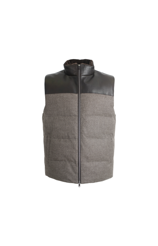 Yves Salomon Wool-Blend Vest with Leather Panels in Brown — front view