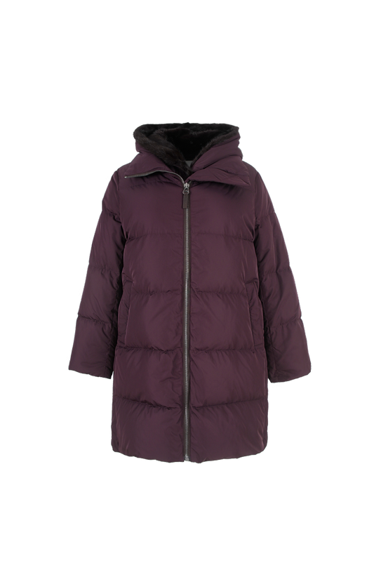 "A" Line Down Jacket in Mink Fur in Burgundy
