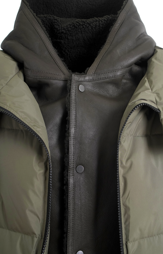 Yves Salomon Down Jacket with Lambskin Shearling Bib in Green — product photo 2