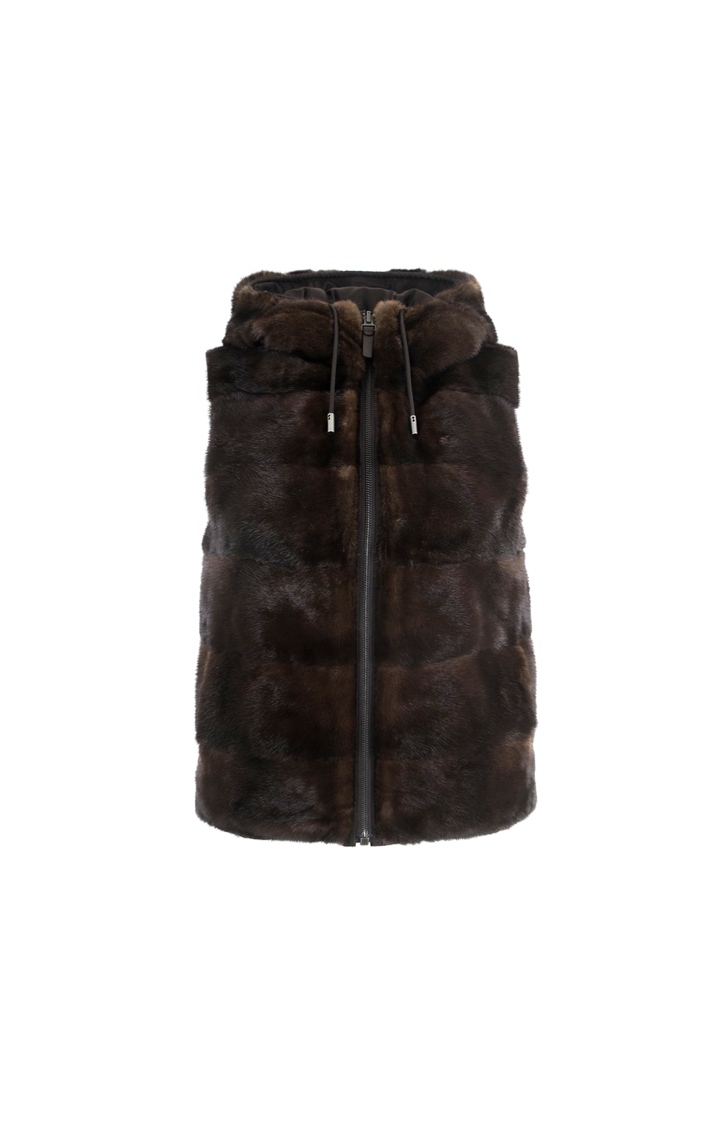 Reversible Flannel and Mink Fur Sleeveless Gilet in Brown