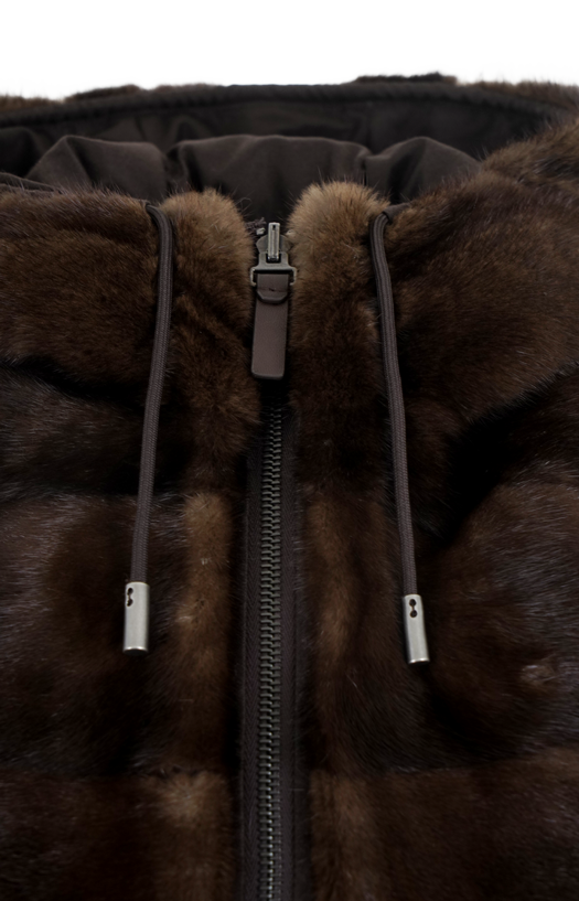 Reversible Flannel and Mink Fur Sleeveless Gilet in Brown