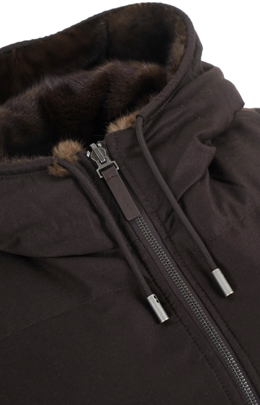 Reversible Flannel and Mink Fur Sleeveless Gilet in Brown