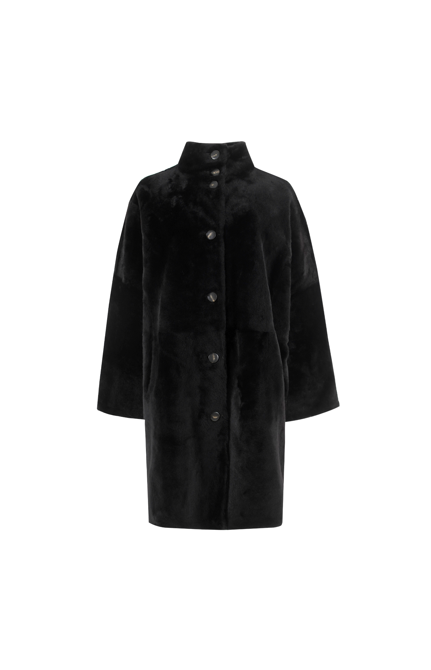 Yves Salomon Reversible Oversized Lamb Shearling Coat in Cacao — front view