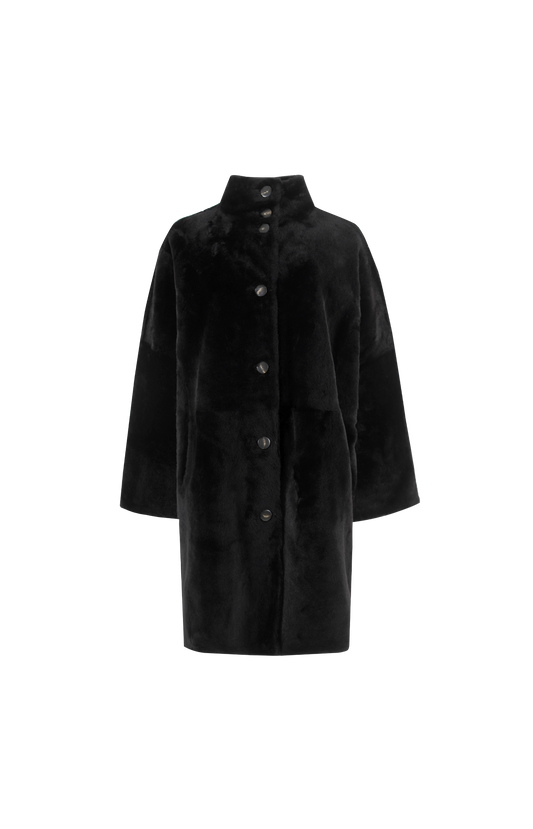 Yves Salomon Reversible Oversized Lamb Shearling Coat in Cacao — front view