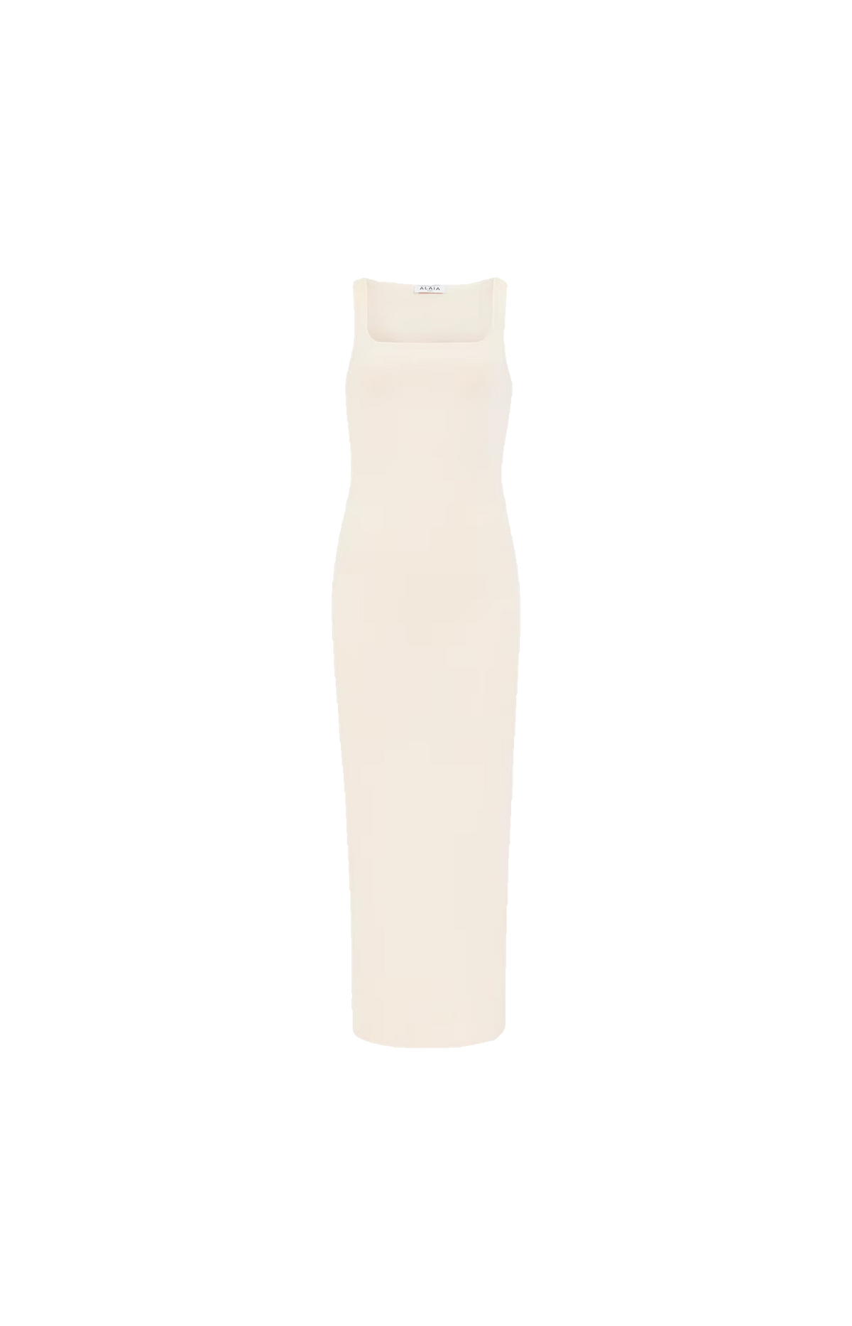 ALAÏA Silk Knit Bodycon Dress in Ecru — front view