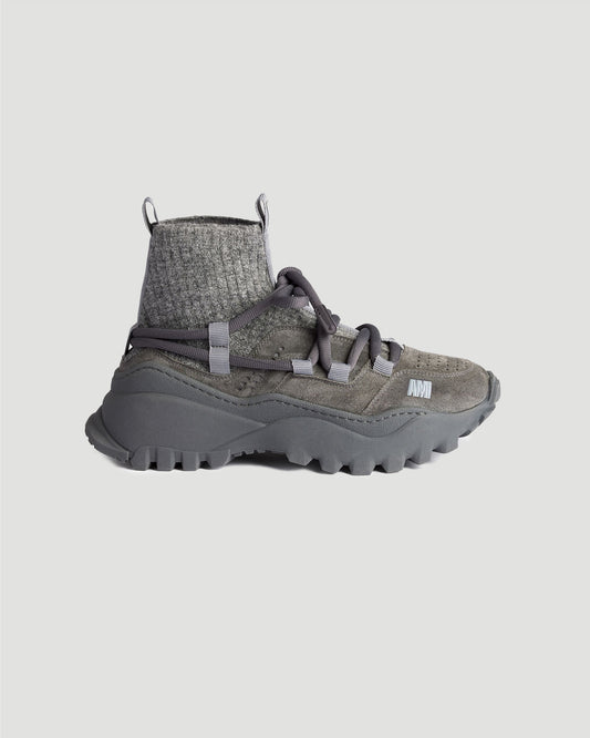 Mid-Top Otto Sneakers in suede leather and knitted mohair